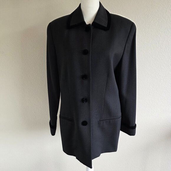 Valerie Stevens Pure Wool Black Jacket Blazer Velvet Accents & Buttons Size 6 - Picture 1 of 9